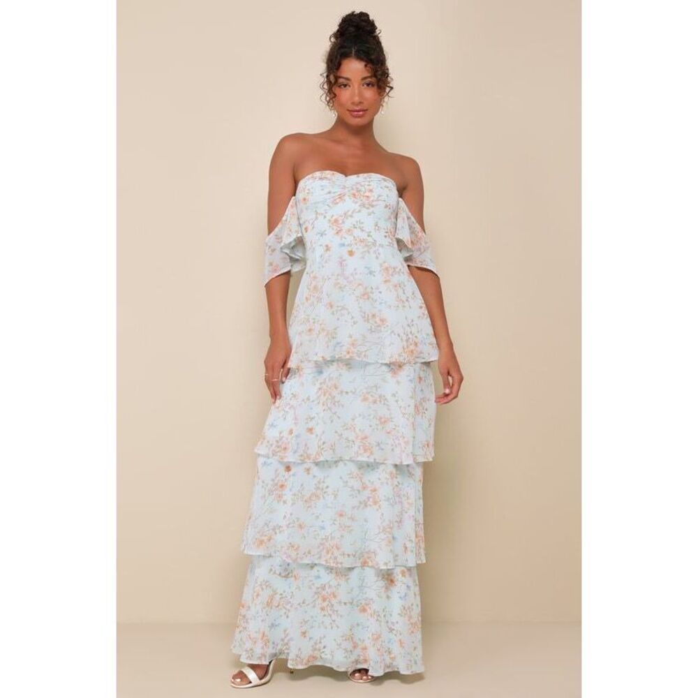 Lulus Charming Passion Mint Green Floral Off-the-shoulder Maxi Dress - Size XL